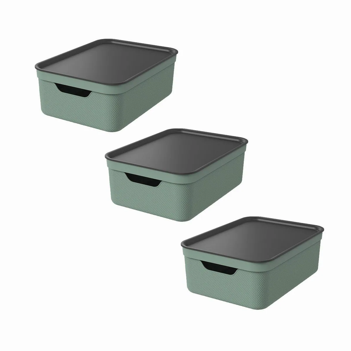 Rotho JIVE Aufbewahrungsbox 3er Set, stapelbar, 10L, mit Deckel