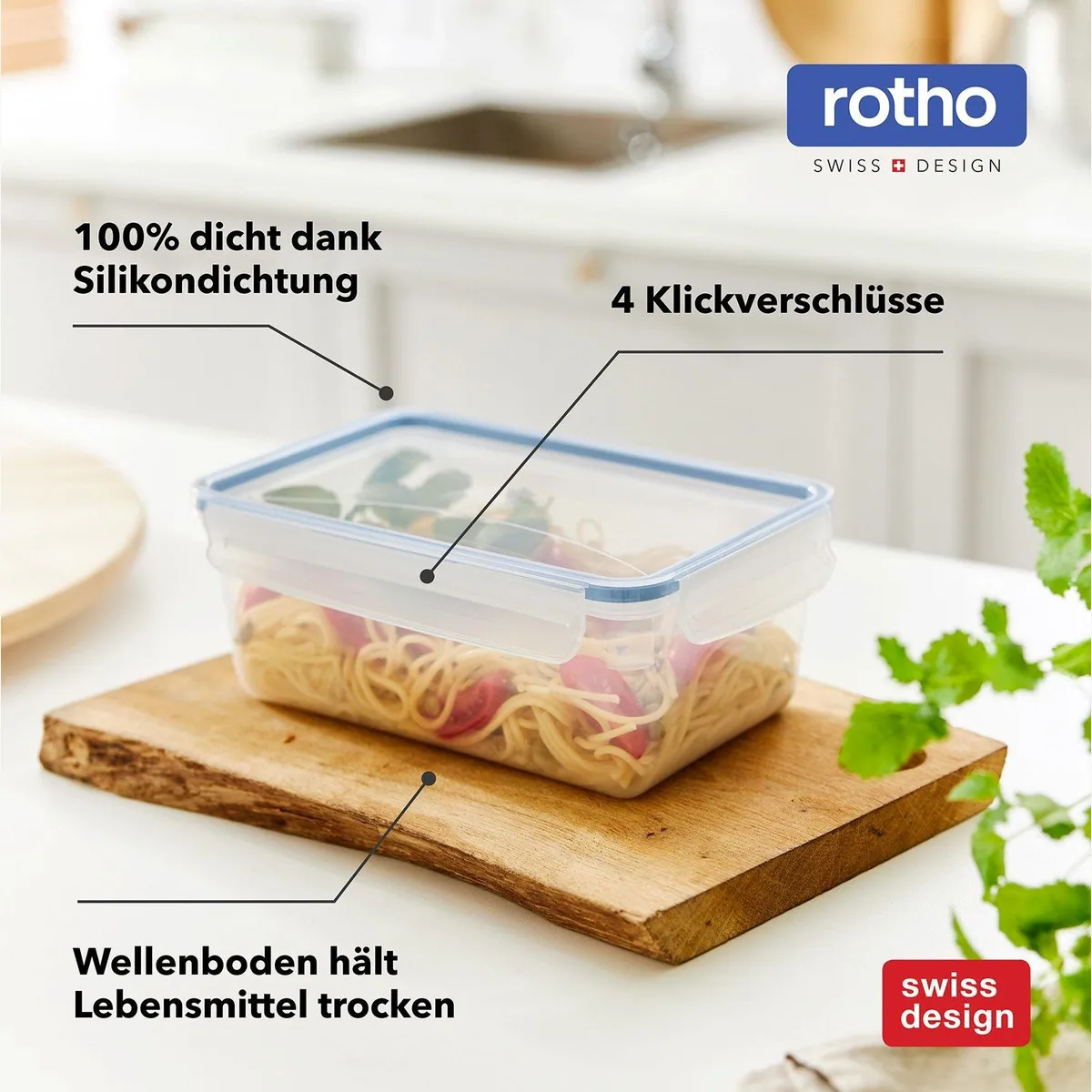 Rotho CLIC & LOCK Frischhaltedosen Set, luftdicht, 5 x 0,8 l 5