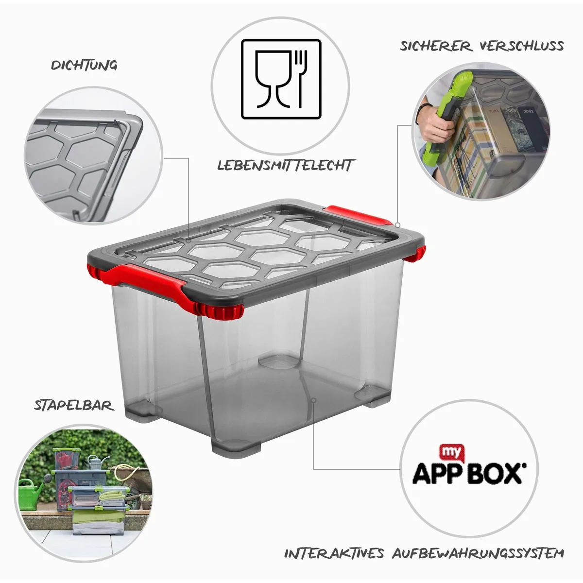 Rotho Evo Total Protection 3er-Set Aufbewahrungsbox, stapelbar und feuchtigkeitsgeschützt 3