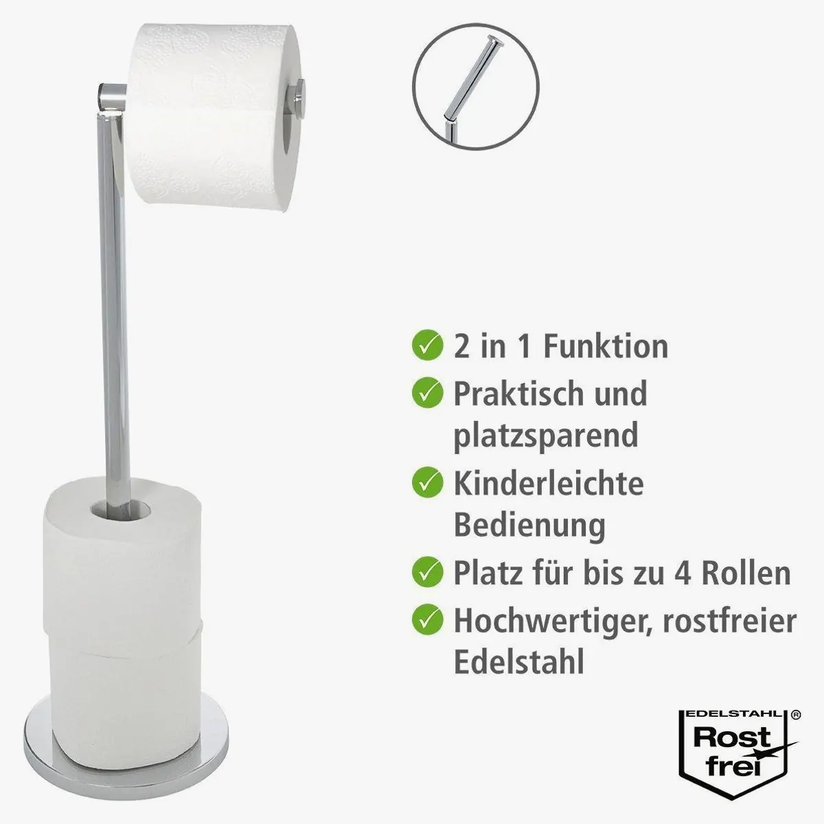 WENKO Toilettenpapierhalter 2 in 1, praktischer Ersatzrollenhalter, Höhe: 55 cm 5