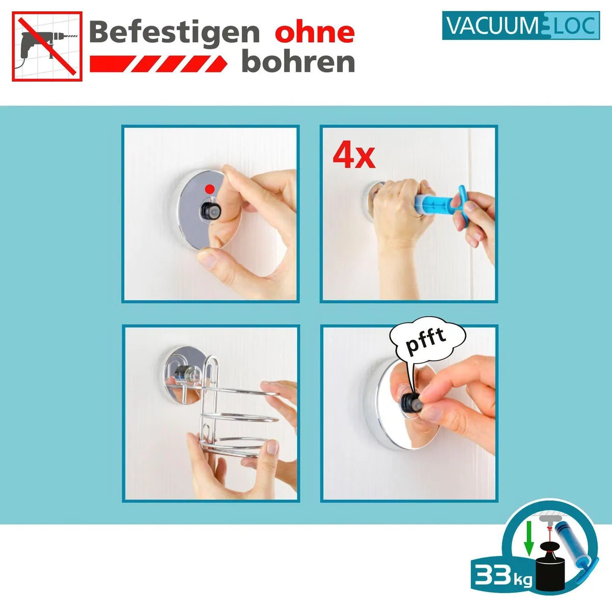 WENKO Toilettenpapierhalter Vacuum-Loc Quadro, kinderleichte Befestigung ohne bohren 2