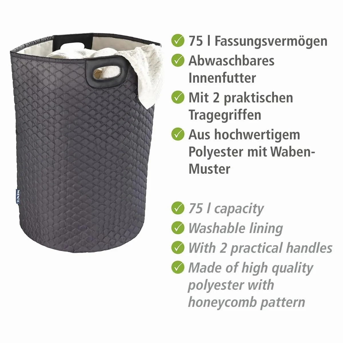 WENKO Wäschebox Wabo, aus hochwertigem Polyester, 75 l, mit Tragegriffen 2