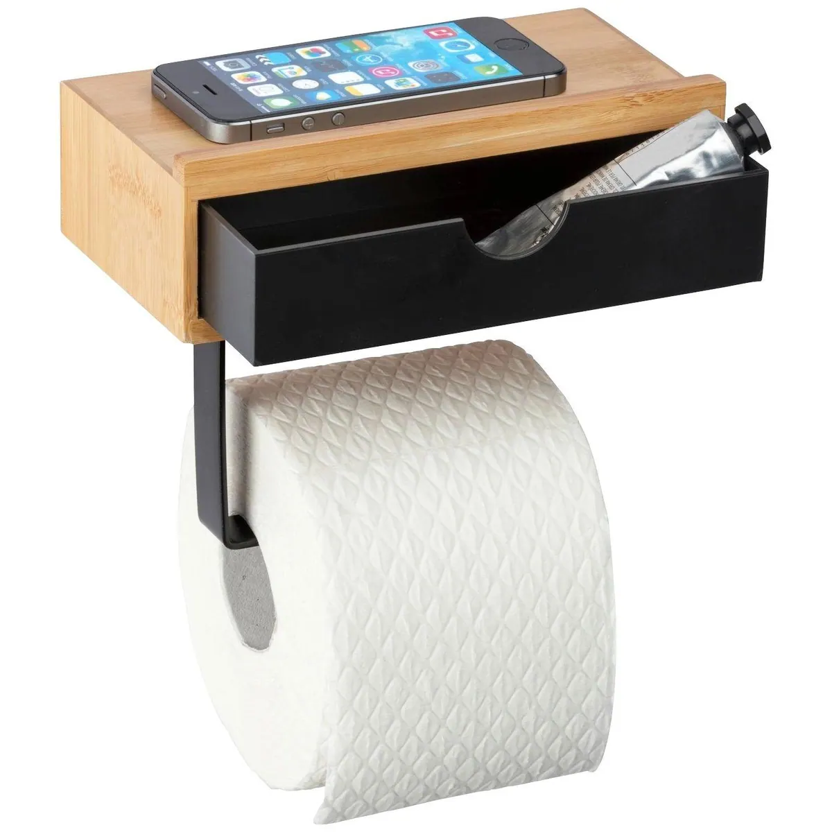 WENKO Toilettenpapierhalter Bambusa, mit Schublade und Ablagefläche 3