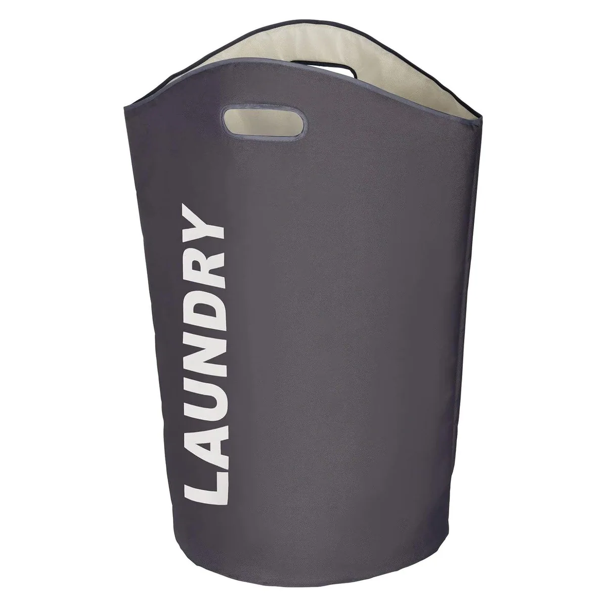WENKO Wäschesack, 65 l, aus langlebigem Polyester, Dunkelgrau mit Tragegriffen