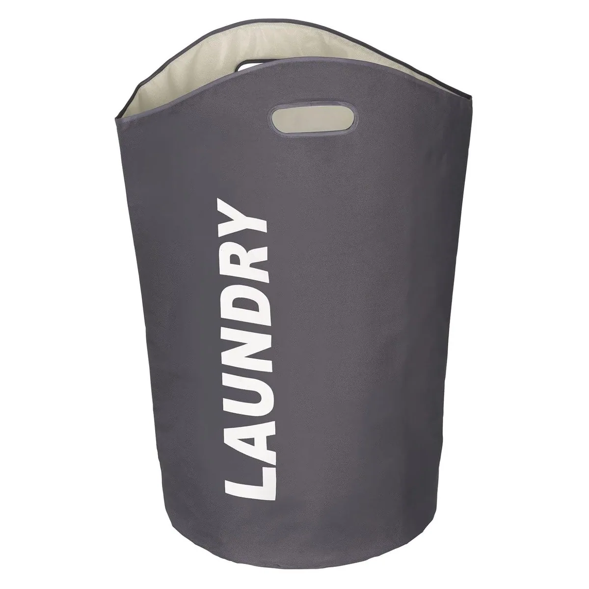 WENKO Wäschesack, 65 l, aus langlebigem Polyester, Dunkelgrau mit Tragegriffen 3