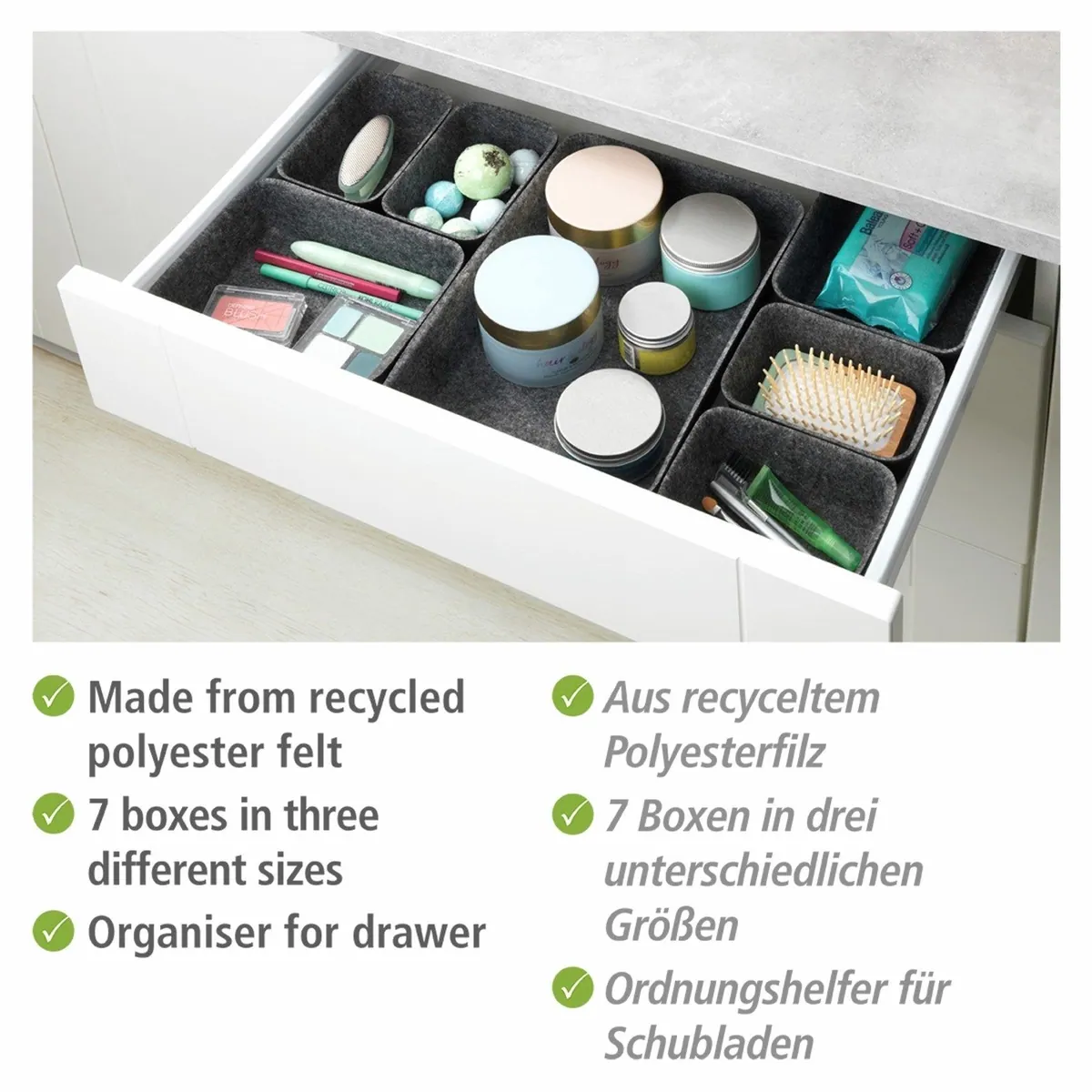 WENKO Organizer Set, 7-teilig, für Schubladen, aus recyceltem Polyesterfilz 3