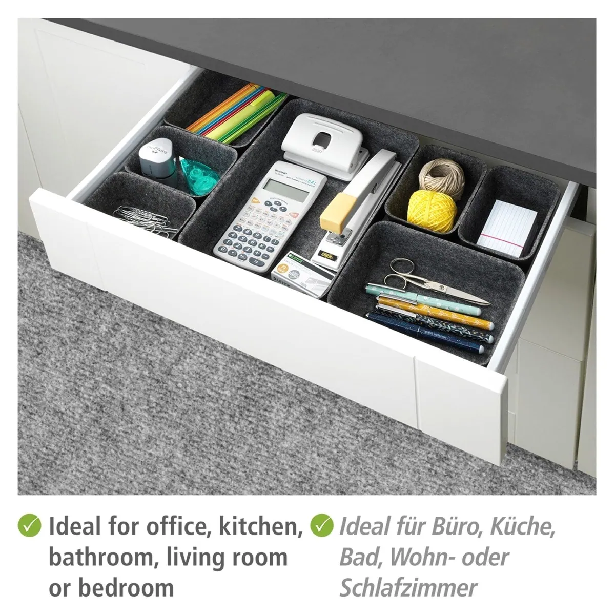 WENKO Organizer Set, 7-teilig, für Schubladen, aus recyceltem Polyesterfilz 4