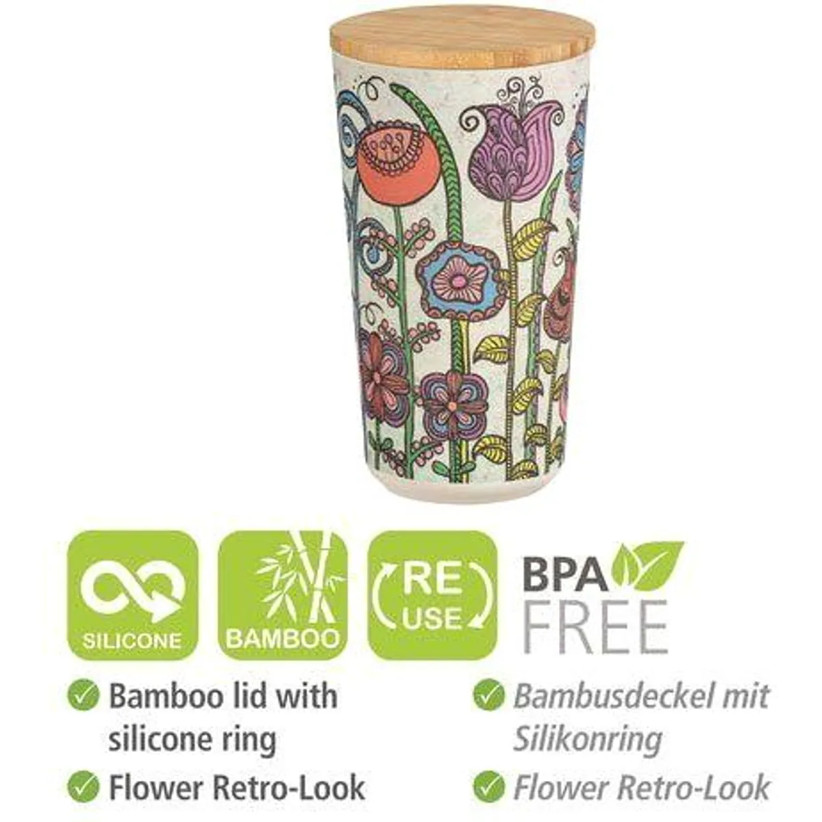 WENKO Vorratsdose Flowers, luftdicht, aus PLA-Kunststoff mit Bambusdeckel 3
