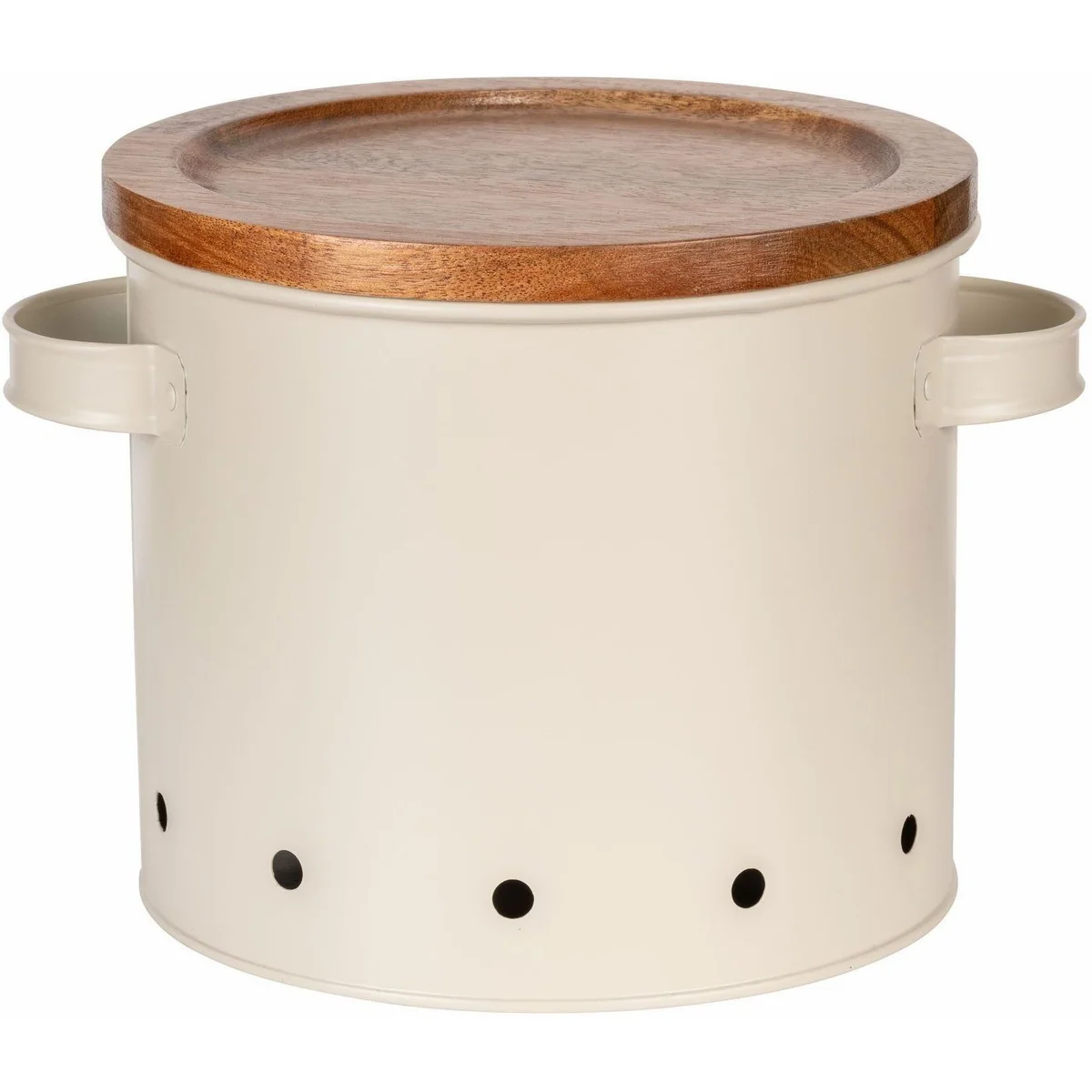 WENKO Aria Vorratsdose, Massivholz & Metall, 3,8 l — luftdurchlässig, rustikales Design, praktische Griffe