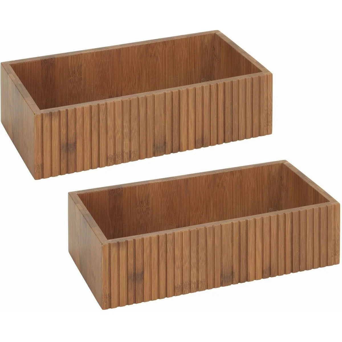 WENKO Mera Aufbewahrungsbox, rustikaler Bambus-Organizer im 2er Set — geräumig, modern, vielseitig