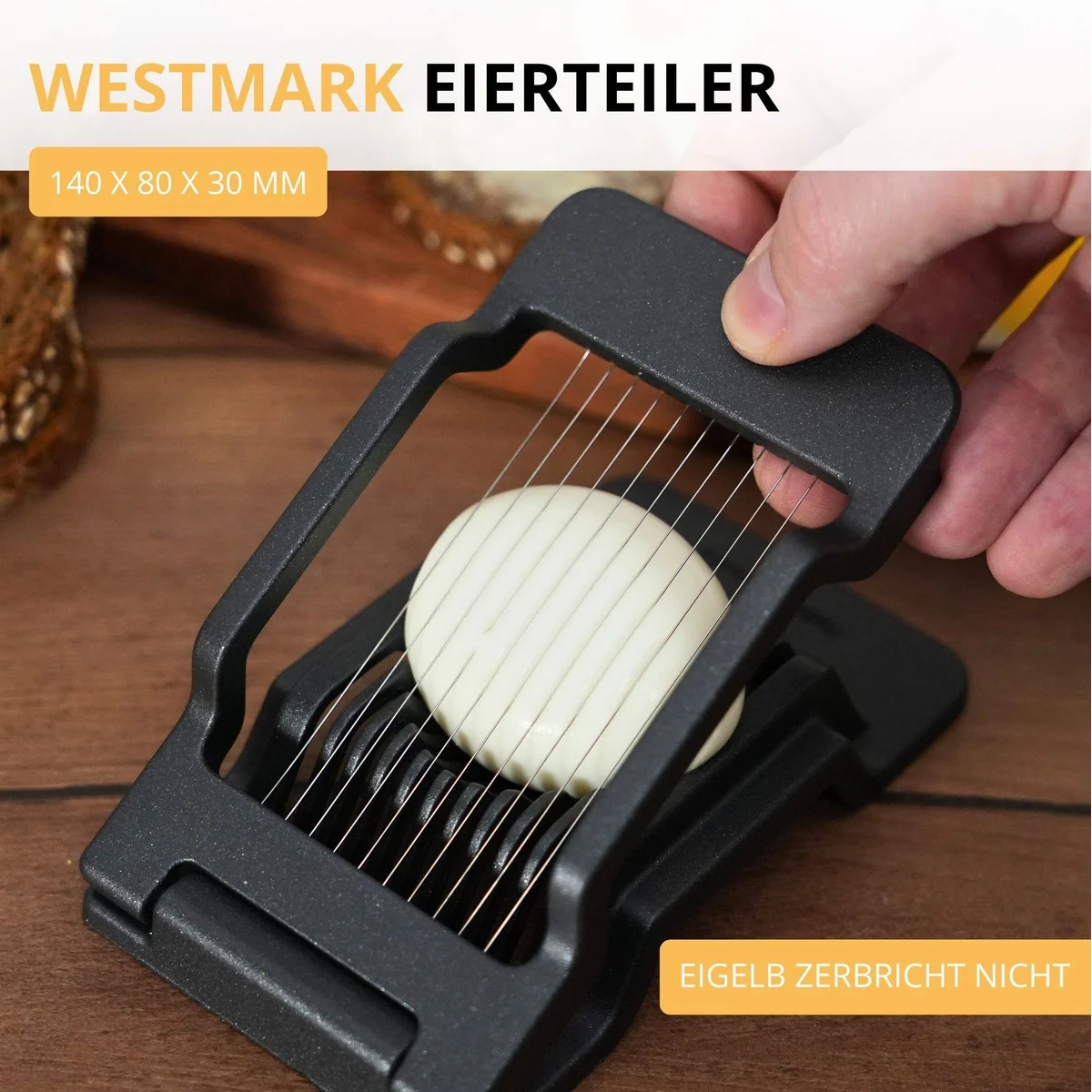 Westmark Eierschneider Justus Black Edition, extra-scharfe Edelstahldrähte, rutschfeste Haptik, spülmaschinengeeignet 2