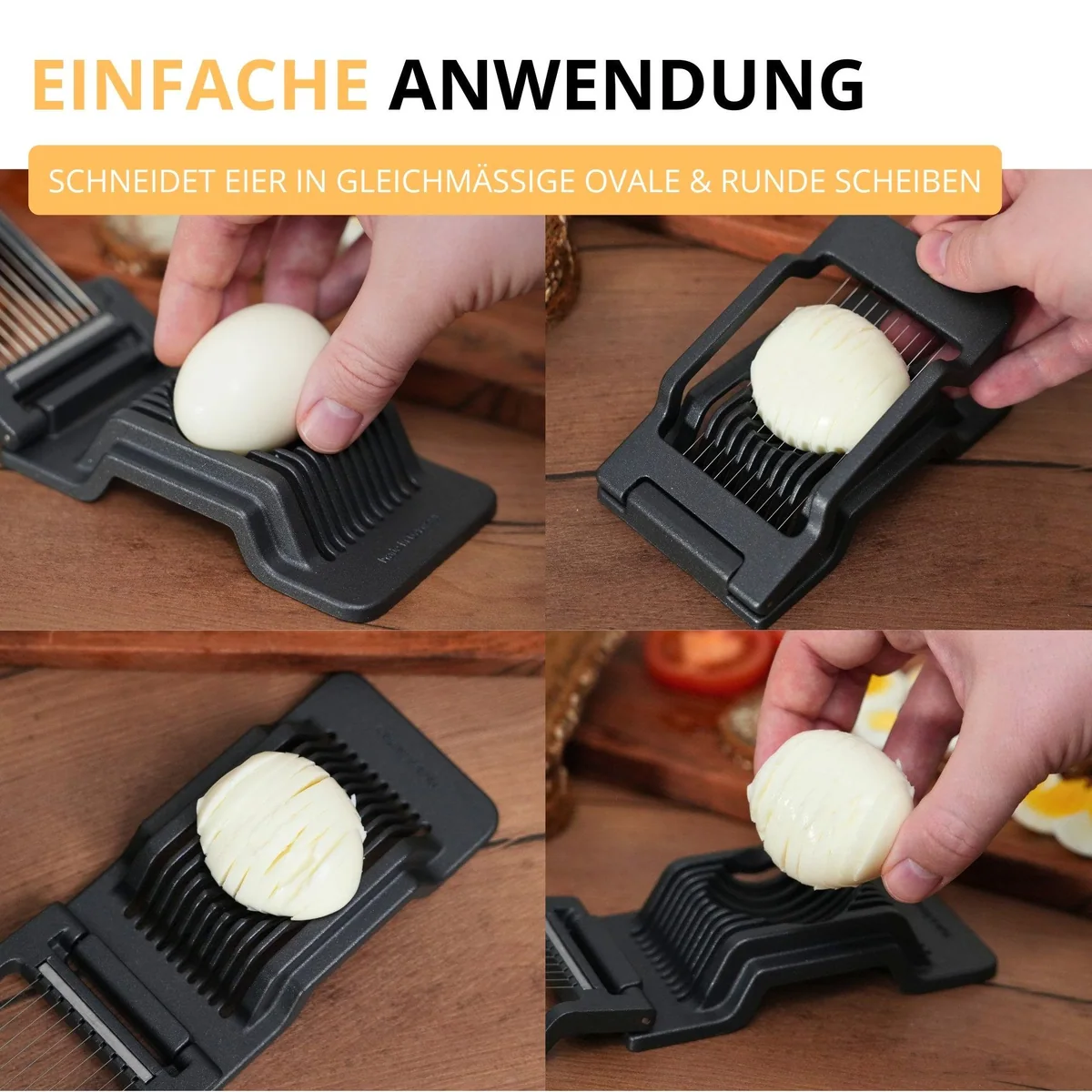 Westmark Eierschneider Justus Black Edition, extra-scharfe Edelstahldrähte, rutschfeste Haptik, spülmaschinengeeignet 3
