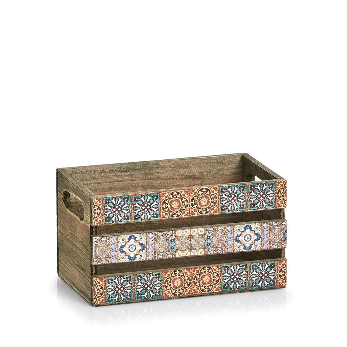 Zeller Deko-Kiste Mosaik, farbenfrohes Design, Tannenholz, 24 x 14 x 13,5 cm