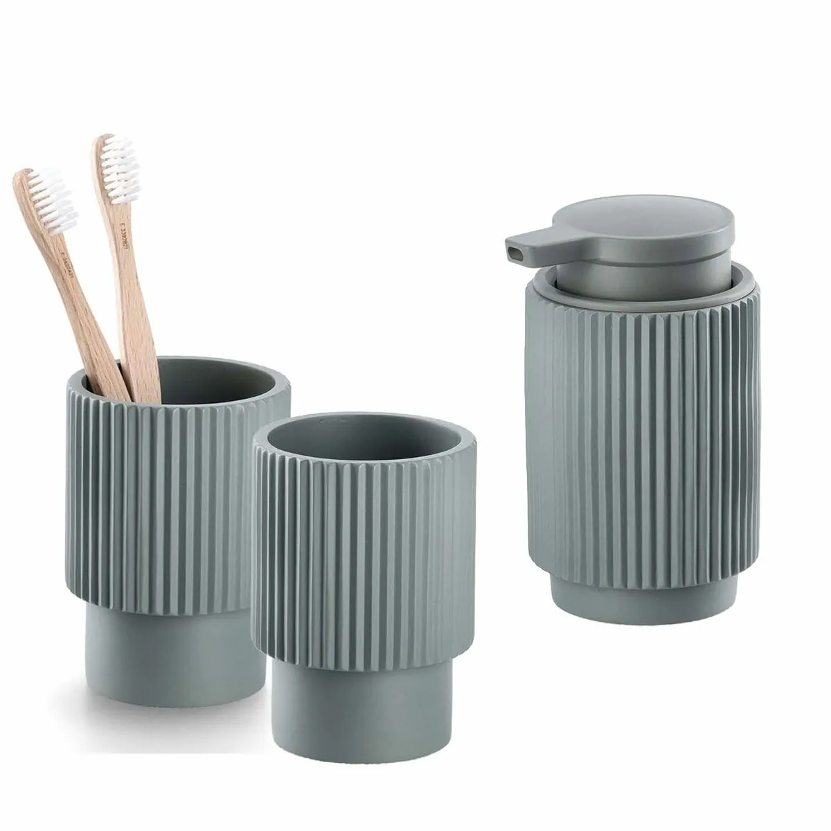 Zeller Badaccessoire-Set 3-teilig, moderne Rillenoptik in Salbeigrün