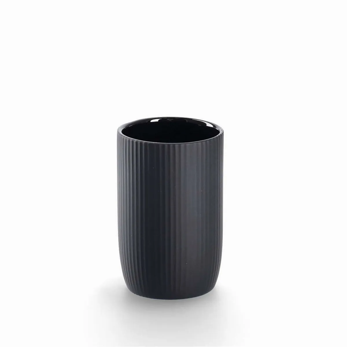 Zeller Badaccessoire-Set 4-teilig, Keramik Schwarz mit Rillenoptik 3