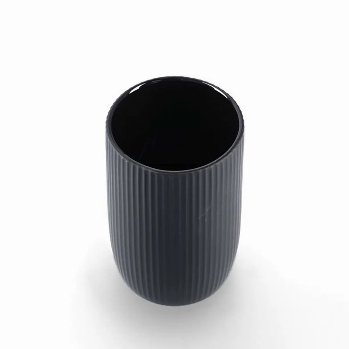 Zeller Badaccessoire-Set 4-teilig, Keramik Schwarz mit Rillenoptik 4