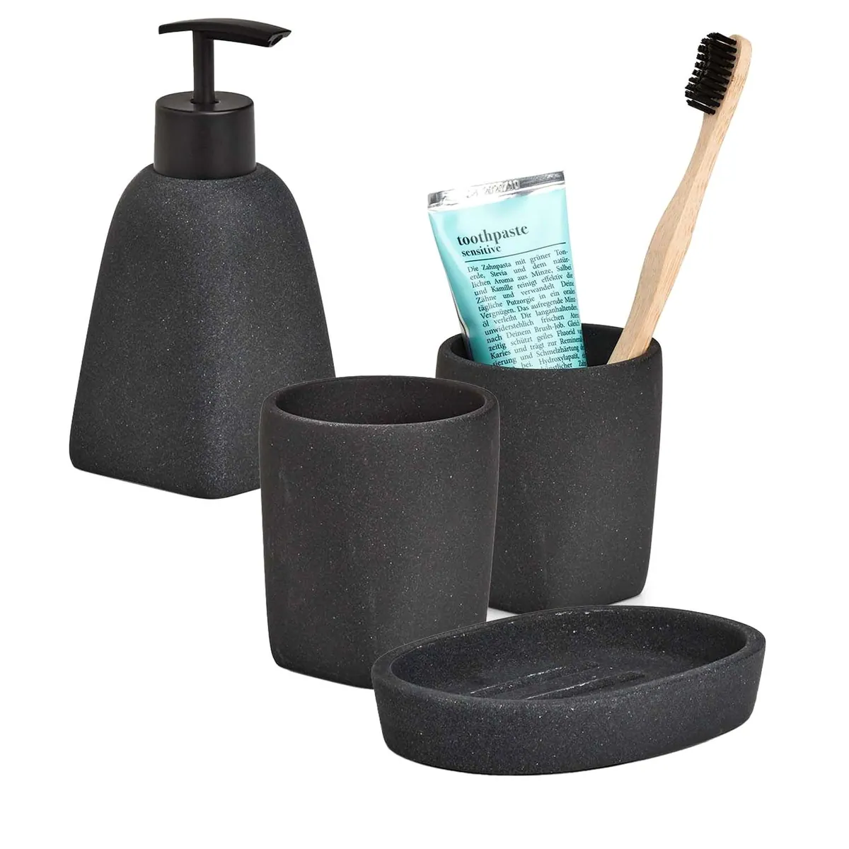 Zeller Badaccessoire-Set, 4-teilig, moderne Steinoptik